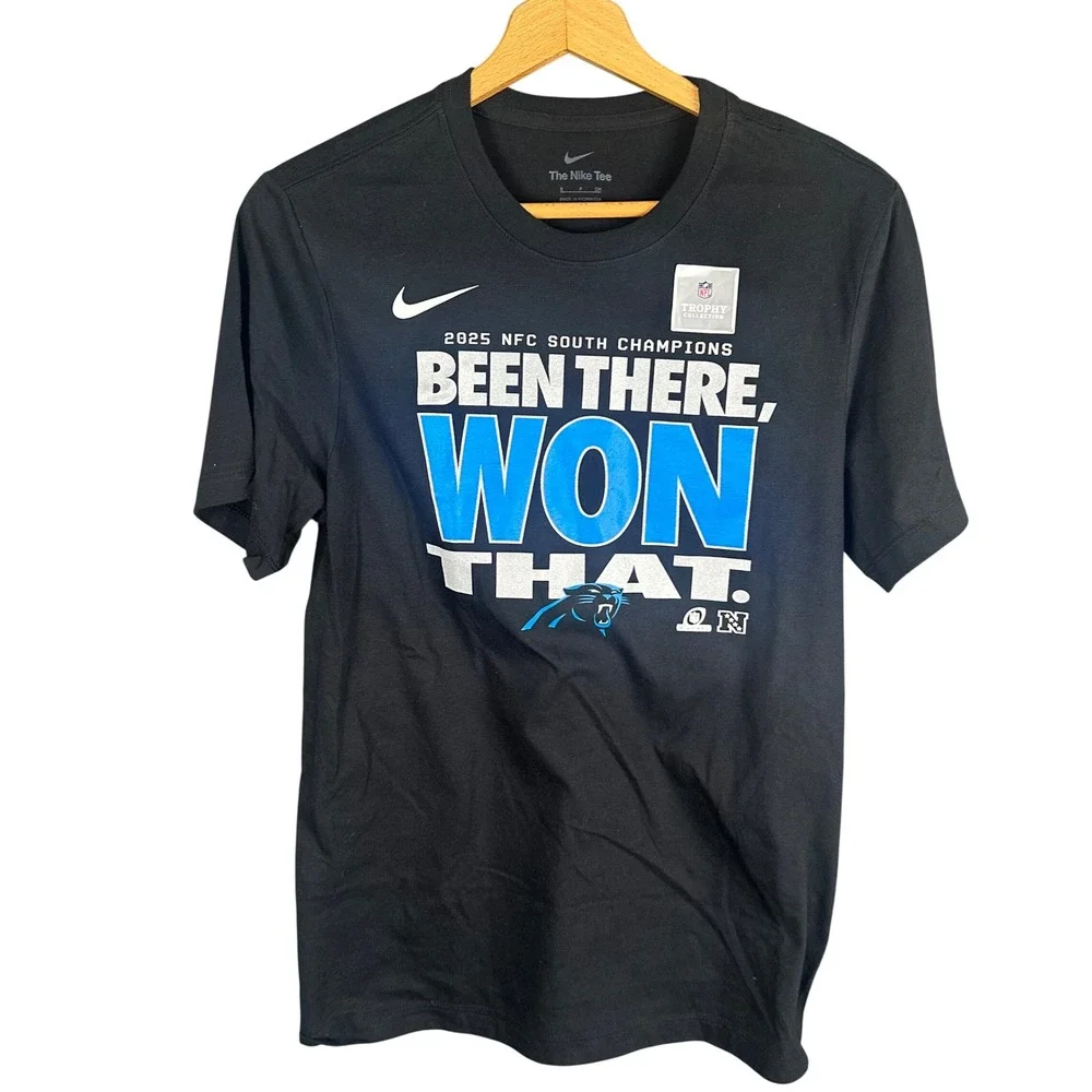 Nike Carolina Panthers 2025 NFC South Champions Shirt Mens Small Black NFL Tee